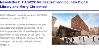 Newsletter CIT 4/2023: VR headset lending, new Digital Library and Merry Christmas!
